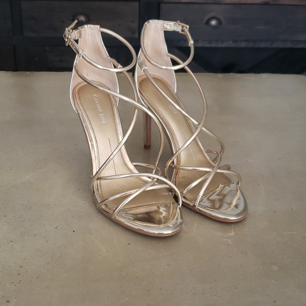 Gianni Bini Metallic Gold Strappy Stiletto Heels